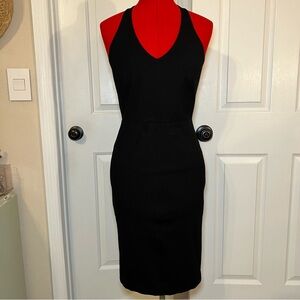 Pure Navy Black Deep V Halter Thick Heavy Bodycon Dress Womens Sz 4 Fully Lined